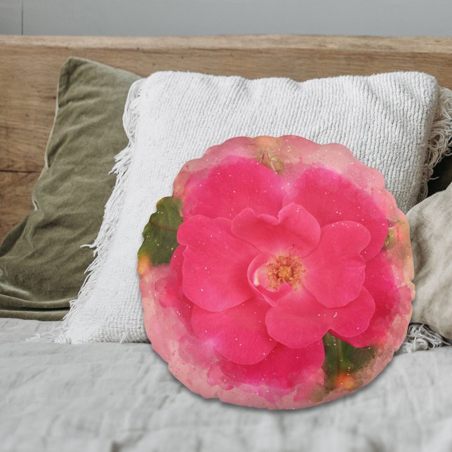 Foto för rosa ros vattenfärg rund kudde (Skapare uppladdad)