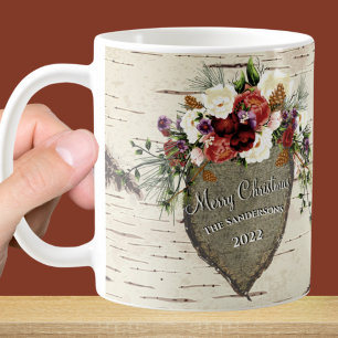 Foto för Rustic Bark Wood Heart-familjen Kaffemugg