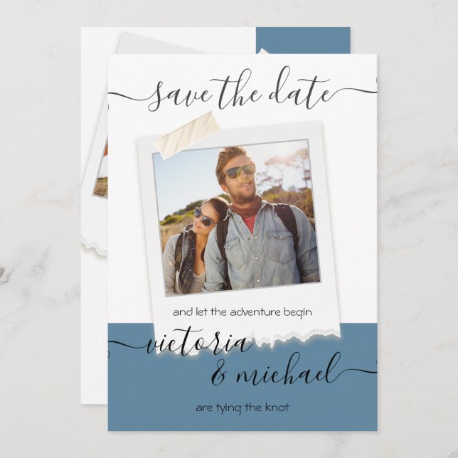 Foto för Rustic Bröllop Äventyr Spara datum Inbjudningar (Fram/baksida)