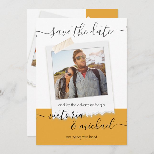 Foto för Rustic Bröllop Äventyr Spara datum Inbjudningar (Fram/baksida)