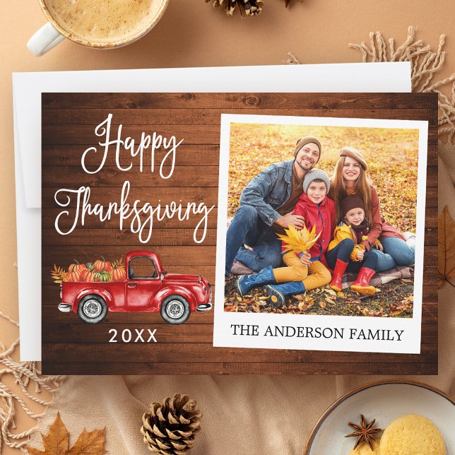 Foto för snabbfoto för kalligrafi av trä Thanksgiv Julkort (Customize to add more text or photos to back of card.)