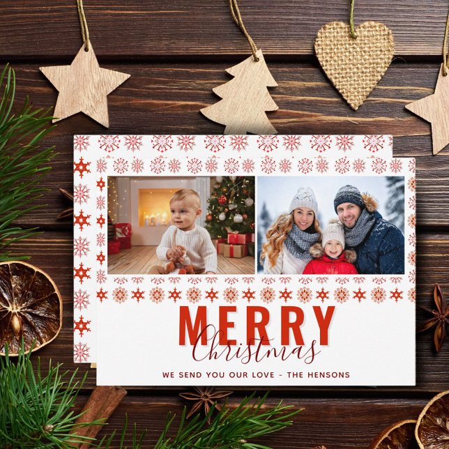 Foto för Snöflingor God jul Script Family 2 Julkort (Skapare uppladdad)