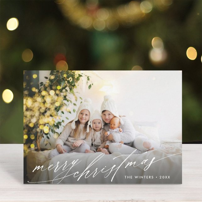 Foto för snyggt White Script God jul Julkort (Skapare uppladdad)