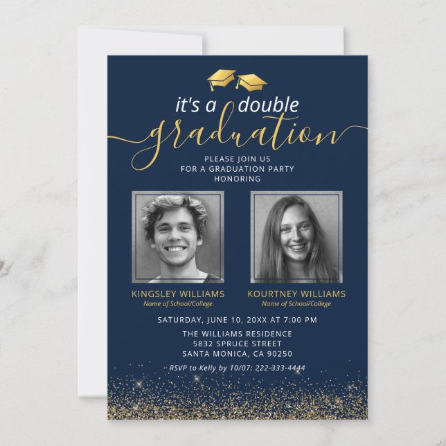 Foto för Studenten i elegant Blue Guld Inbjudningar (Framsida)