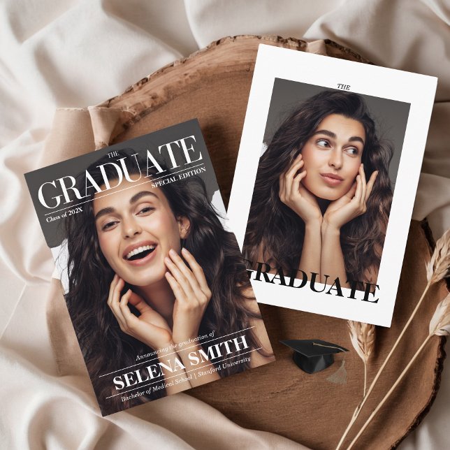Foto för studenten-magasin meddelande (Graduation Announcement Magazine Cover Photo Editorial Newspaper Cute Aesthetic Unique)