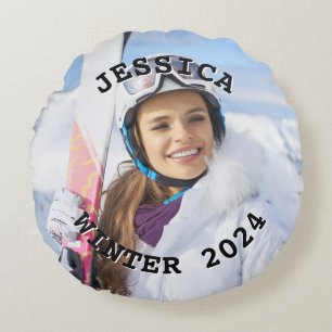 Foto för svartvit böjd textfamilj rund kudde