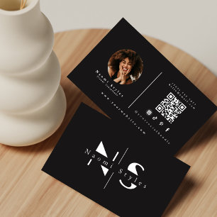 Foto för svartvit minimal QR-Professionell Visitkort