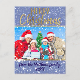 Foto för textfamiljen God jul Snö Fall Guld Helg Vykort