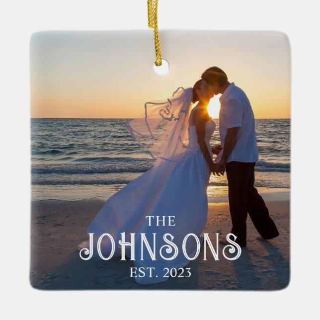 Foto för textinfogad vintage Bröllop Julgransprydnad Keramik (Framsida)