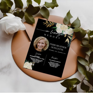 Foto för tjänsten Black Guld Blommigt Funeral Memo Inbjudningar