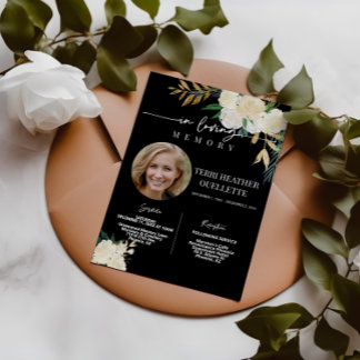 Foto för tjänsten Black Guld Blommigt Funeral Memo Inbjudningar