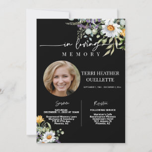 Foto för tjänsten Black Wildblommors Funeral Memor Inbjudningar