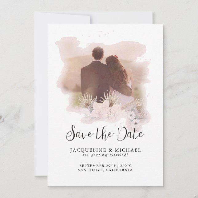 Foto för Tropical Modern Script Handflatan i BOHO  Spara Datumet (Framsida)