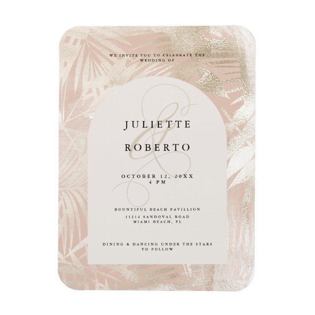 Foto för Tropical White/Guld Handflatan Löv sommar Magnet (Vertikal)