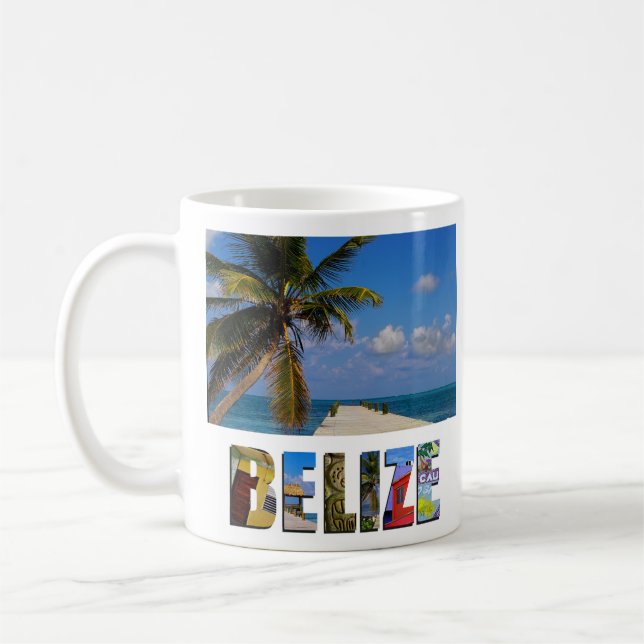 Foto för tropisk Belize Ocean Beach Handflatan Trä Kaffemugg (Vänster)