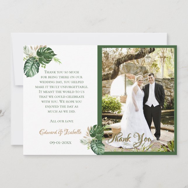 Foto för tropisk Grönt Handflatan Löv med vattenfä Tack Kort (Framsida)