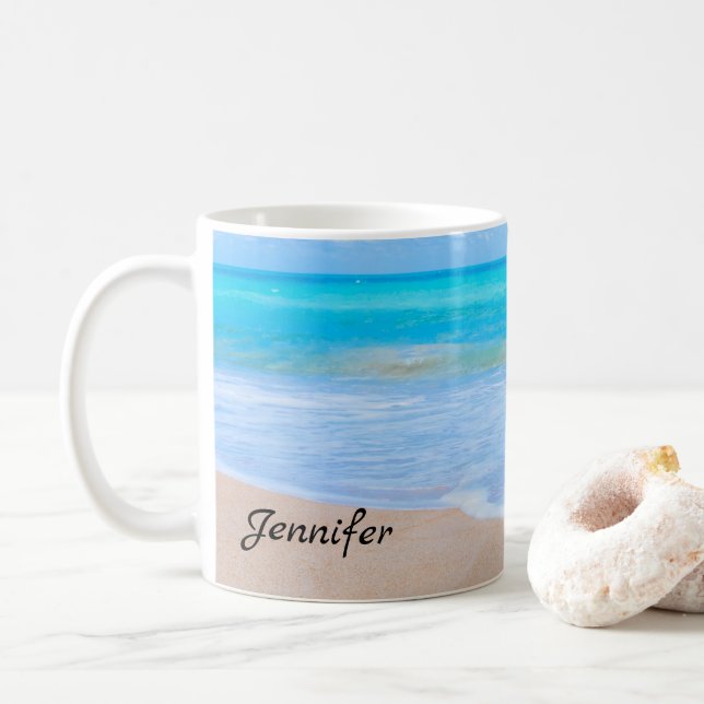 Foto för tropisk scen i fantastisk Beach Kaffemugg (Med munk)