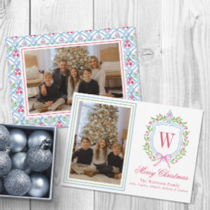 Foto för Vapenskölden Watercolor Monogram Chinoise Julkort