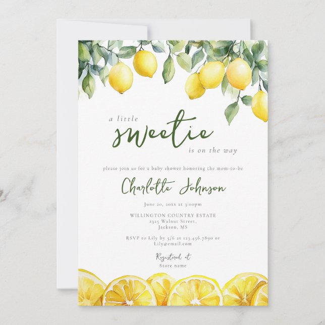 Foto för vattenfärg Citrus Baby Shower Citrus Baby Inbjudningar (Framsida)