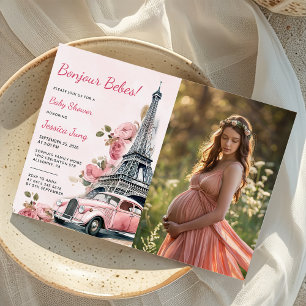 Foto för vattenfärg Eiffel Torn Paris Baby Shower  Inbjudningar