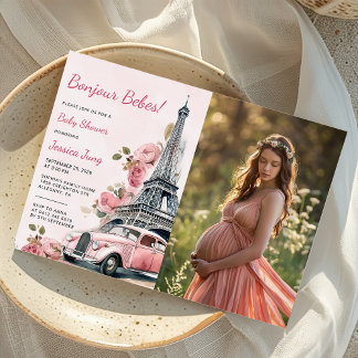 Foto för vattenfärg Eiffel Torn Paris Baby Shower Inbjudningar