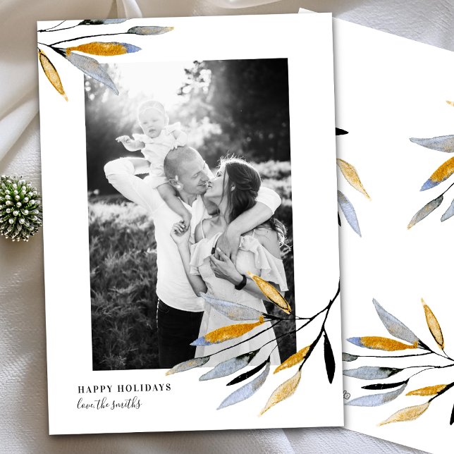 Foto för vattenfärg, rustisk jullöv julkort (Skapare uppladdad)