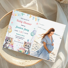 Foto för vattenfärgen Cute Kattunge Baby Shower Pa Inbjudningar