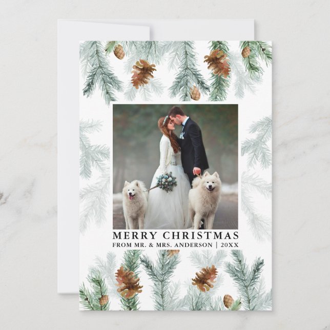 Foto för vattenfärgen Gräs Cone Greenery Bröllop Julkort (Framsida)