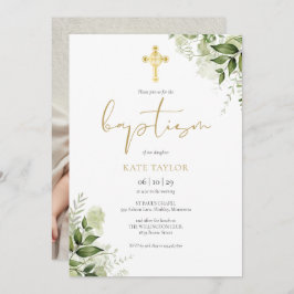 Foto för vattenfärgen Greenery Blommigt Guld Bapti Inbjudningar