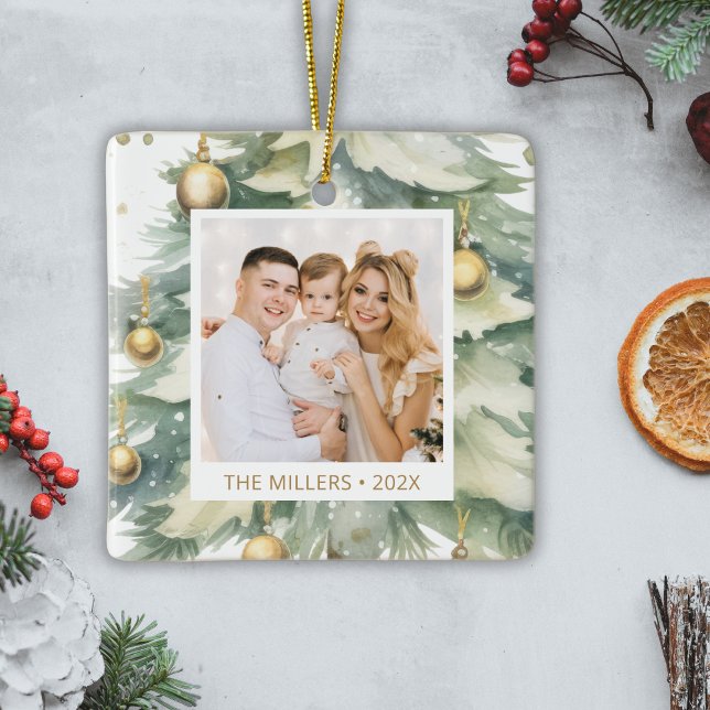 Foto för vattenfärgen Julgran Guld Anpassningsbar  Julgransprydnad Keramik (Skapare uppladdad)