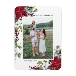 Foto för vattenfärgen Poinsettia och Fir Löv Helgd Magnet