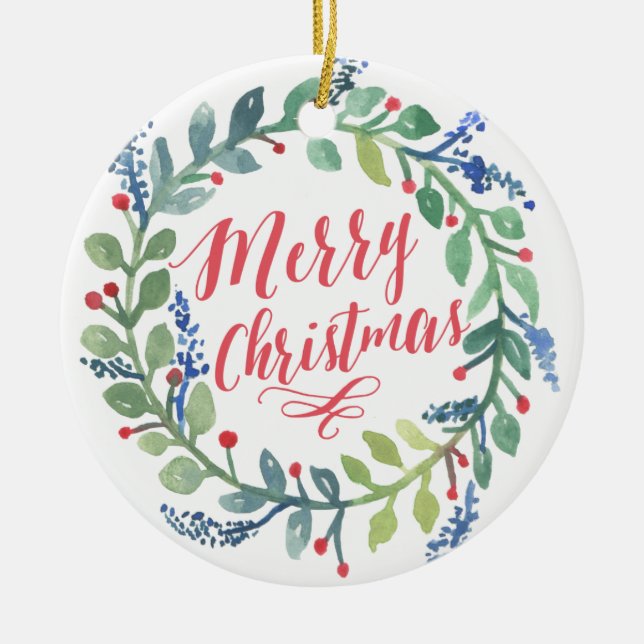 Foto för vattenfärgkranjul julgransprydnad keramik (Framsidan)