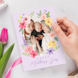 Foto för vattenfärgsblommor Lycklig Mors dag Kort