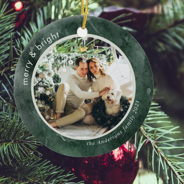 Foto för vattenfärgsfamilj för Grönt | Merry och B Julgransprydnad Keramik (📸 "Family Memories, Merry Moments" 🎄
)