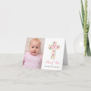 Foto för vattenfärgsfoto Rosa Flower Kor Baptism Tack Kort