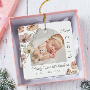 Foto för vattenfärgsisländska vallmo Baby Birth St Julgransprydnad Keramik