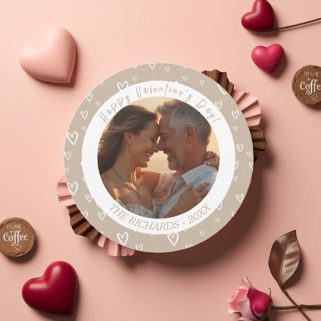 Foto för vattenfärgskaffe, färgad julkort (Watercolor coffee colored Hearts Photo Holiday Card)