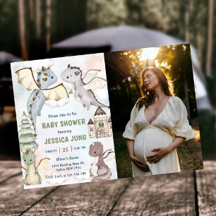 Foto för vattenfärgskål Dragon Baby Shower Inbjudningar