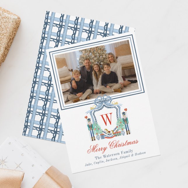 Foto för vattenfärgsmonogram Initial Nutcracker-Va Julkort (Skapare uppladdad)