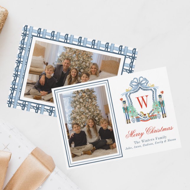 Foto för vattenfärgsmonogram Initial Nutcracker-Va Julkort (Skapare uppladdad)