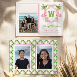 Foto för vattenfärgsRosa Flamingo Monogram Vapensk Julkort