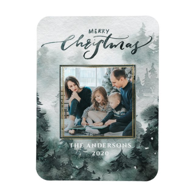 Foto för vattenfärgsskog | GOD JUL Magnet (Vertikal)