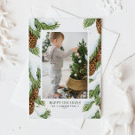 Foto för vattenfärgssnö Pinecones Glad helg<br><div class="desc">Skicka semesterhälsningar till familj och vänner med det här vackra fotokortet. Den har vattenfärgade illustrationer av snowy pinecones och gräs nål. Texterna är helt redigerbara. Anpassa genom att lägga till namn,  meddelande,  foto och annan information. Det här vattenfärgskortet är perfekt för alla vinterhelgdagar.</div>