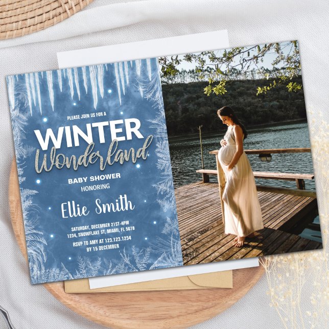 Foto för vinterbabyskor Ice Glitter Inbjudningar (Winter Baby Shower Invitations Ice Glitter Photo)