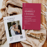 Foto för Viva Magenta Modern Minimal QR-kod för Br Inbjudningar<br><div class="desc">Den här inbjudan innehåller ett modernt minimalistiskt stil med ett rent och enkelt blockserif-typografi typsnitt med en viva-magenta bakgrund. Enkelheten i den här utformningen gör att bröllop får lite elegans. Det fungerar bra med många bröllop-teman och är definitivt ett underbart tillägg till bröllop. Anpassa bara namn och formuleringen i några...</div>