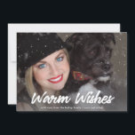 Foto för Warm Önskemål Personlig-Vågrät Julkort<br><div class="desc">Ett underbart kort för helgdagarna med ditt favoritfoto och det allmänna helgdag "Warm Önskemål". Ange anpassningsbarna och ditt favoritfoto på mallen. Använda funktionen "anpassa ytterligare" för att lägga till text och/eller foton på baksidan av kortet.</div>