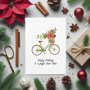 Foto för  Watercolor Blommigt Bicycle-julfamiljen Julkort