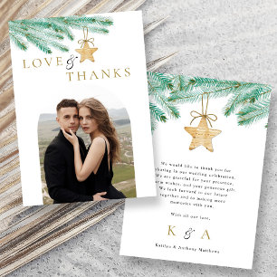 Foto för Watercolor Gräs Boughs Winter Wedding Pho Tack Kort