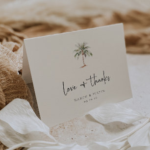 Foto för Watercolor Handflatan Beach Wedding Träd Tack Kort