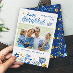 Foto för Watercolor Lycklig Hanukkah Peace Kärlek  Julkort<br><div class="desc">Skicka Önskemål med det här Photo Helgdag Card som innehåller ett Watercolor-skript i Lycklig Hanukkah och Menorah Candles för att markera hälsning-.</div>